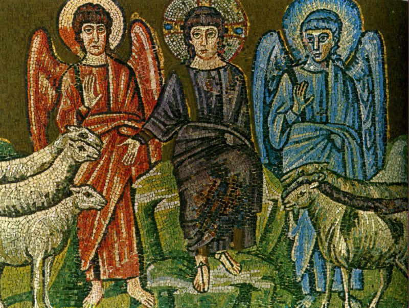 Христос отделяет овнов от козлищ. Церковная мозаика в Равенне.  