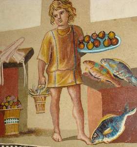 Мальчик с фруктами. Мозаичная картина времен Римской империи. Эрмитаж. (Фото Лимарева В.Н.)