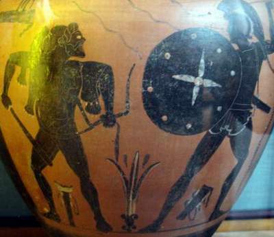 Римлянен сражается с дикарем. Рис на вазе. Эрмитаж. (Фото Лимарева В.Н.)